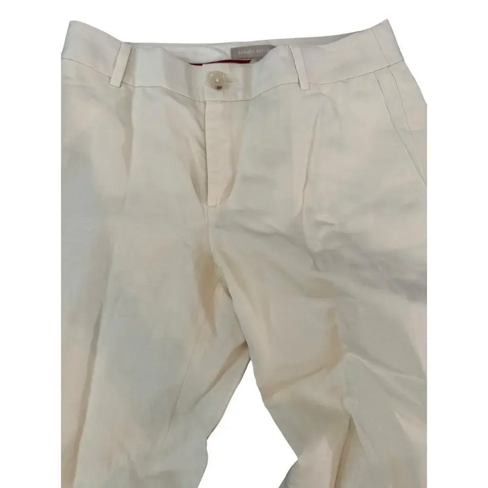 Banana Republic Women's White Linen Blend High Rise Wide Leg Pants Size 4